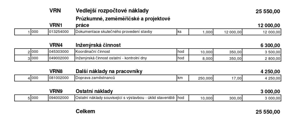 Ukázkový rozpočet Pacient sestra